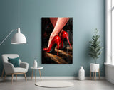 Elegant Red Stiletto Heels Glass Wall Art