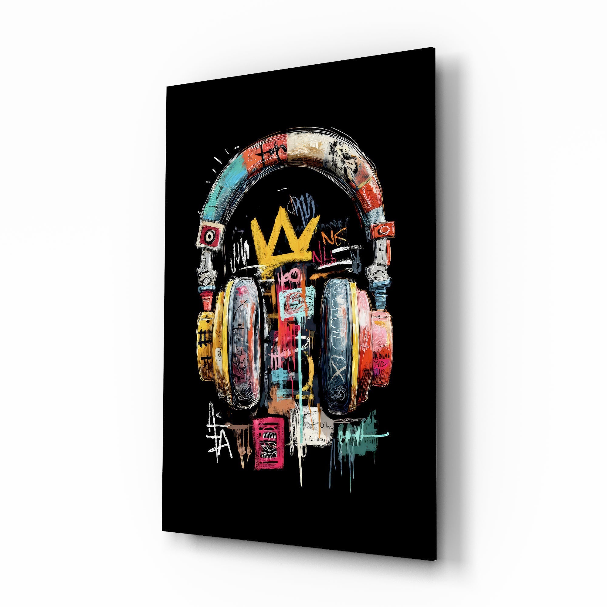 Urban Graffiti Headphones Glass Wall Art