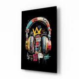 Urban Graffiti Headphones Glass Wall Art