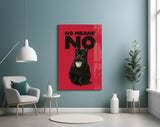 Black Cat No Means No Glass Wall Art