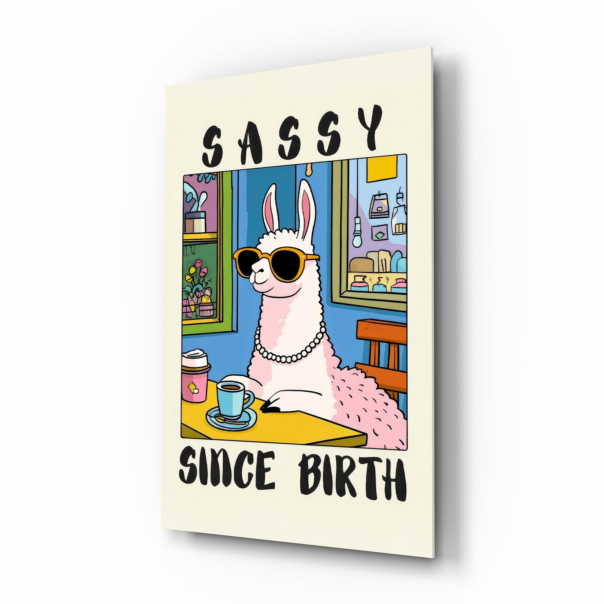 Sassy Llama in Sunglasses Glass Wall Art