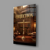 Objection Gold Scales of Justice Glass Wall Art