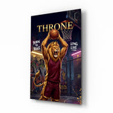 Throne Crowned Lion Basketball Glass Wall Art