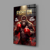 Fight On Gorilla Boxer Red Gloves Glass Wall Art