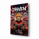 Driven Cheetah Race Car Driver Glass Wall Art