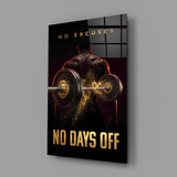 No Days Off Gold Barbell Gym Glass Wall Art