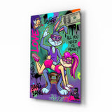 Love and Money Cartoon Rabbit Pop Art Glass Wall Art