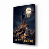 The City Is Watching Moonlit Slam Dunk Glass Wall Art