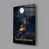 Palming The Moon City Skyline Glass Wall Art