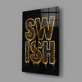 Swish Gold Net Typography Basketball Glass Wall Art