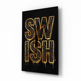 Swish Gold Net Typography Basketball Glass Wall Art