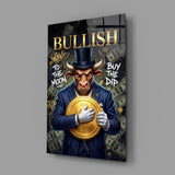 Bullish Gold Coin Bull in Suit Glass Wall Art
