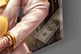Queen Suited Lioness Gold Dollar Glass Wall Art