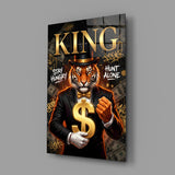 King Suited Tiger Gold Dollar Glass Wall Art