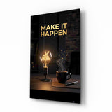 Make It Happen Gold Skyline Bulb Glass Wall Art