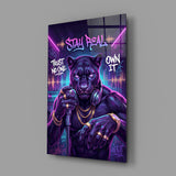 Stay Real Neon Panther Rapper Glass Wall Art