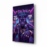 Stay Real Neon Panther Rapper Glass Wall Art