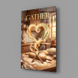 Gather Golden Flour Heart Kitchen Glass Wall Art