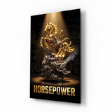 Horsepower Golden Engine Horse Glass Wall Art