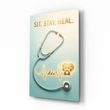 Sit Stay Heal Veterinary Stethoscope Glass Wall Art