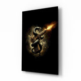 Golden Pistol and Black Serpent Glass Wall Art