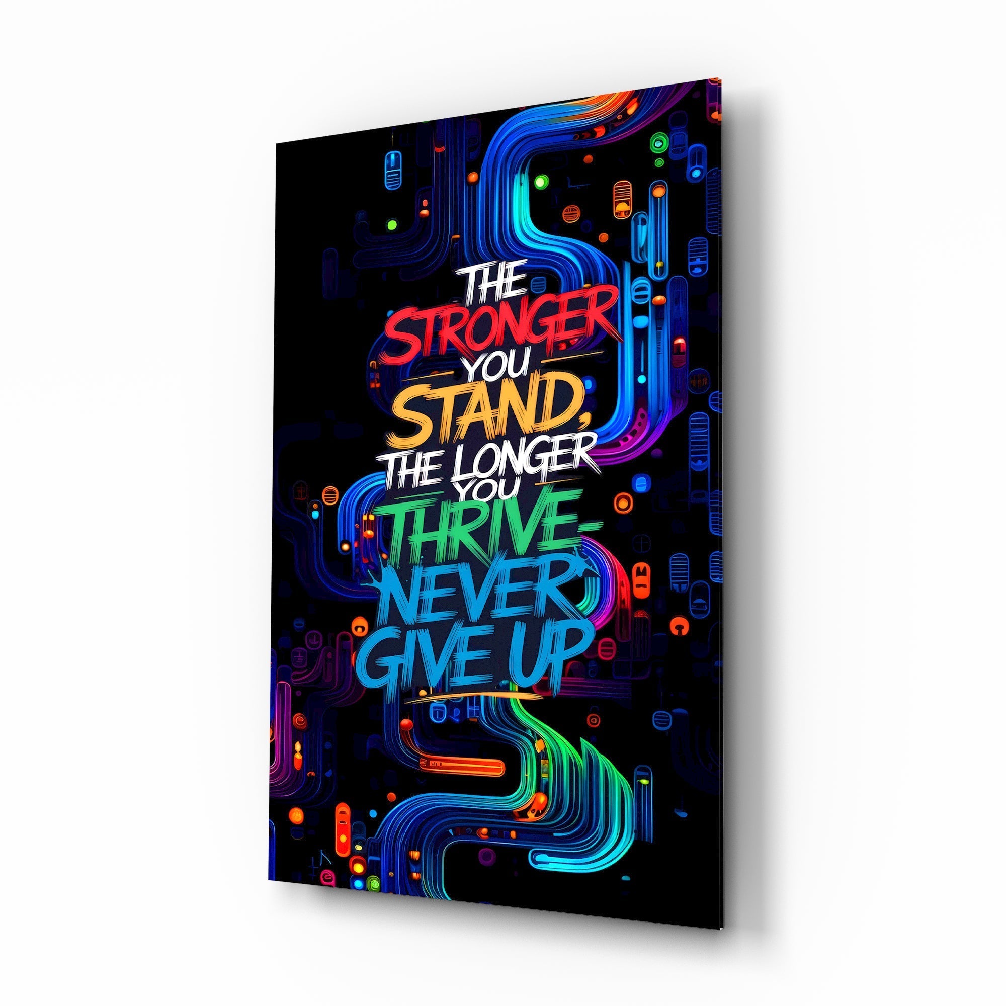 Never Give Up Neon Graffiti Quote Glass Wall Art