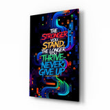 Never Give Up Neon Graffiti Quote Glass Wall Art