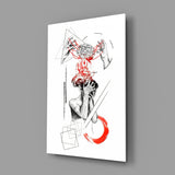 Overthinking Red Thread Brain Sketch Glass Wall Art