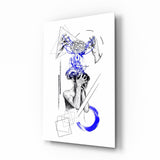 Overthinking Blue Thread Brain Sketch Glass Wall Art