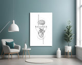 Balance Brain Over Heart White Line Art Glass Wall Art