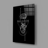 Balance Brain Over Heart Black Line Art Glass Wall Art