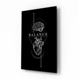 Balance Brain Over Heart Black Line Art Glass Wall Art