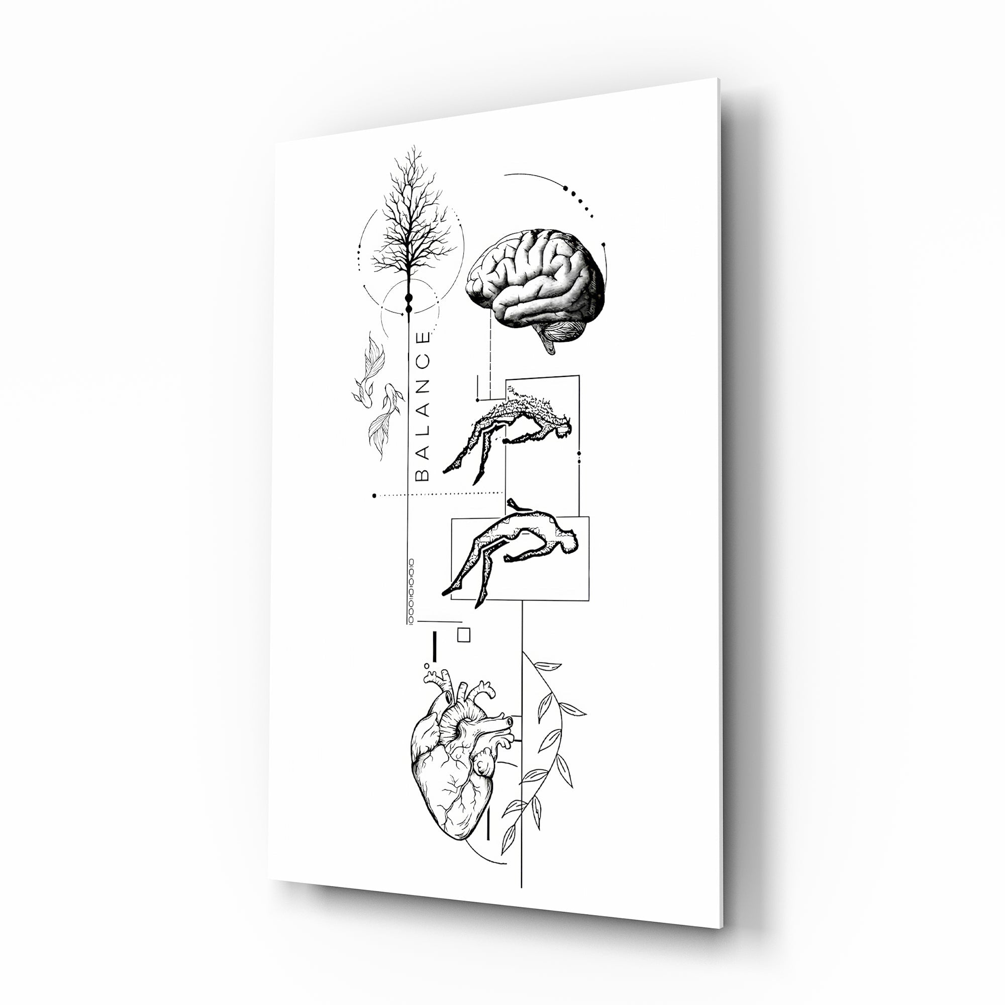 Balance Brain Heart Tree and Divers Glass Wall Art