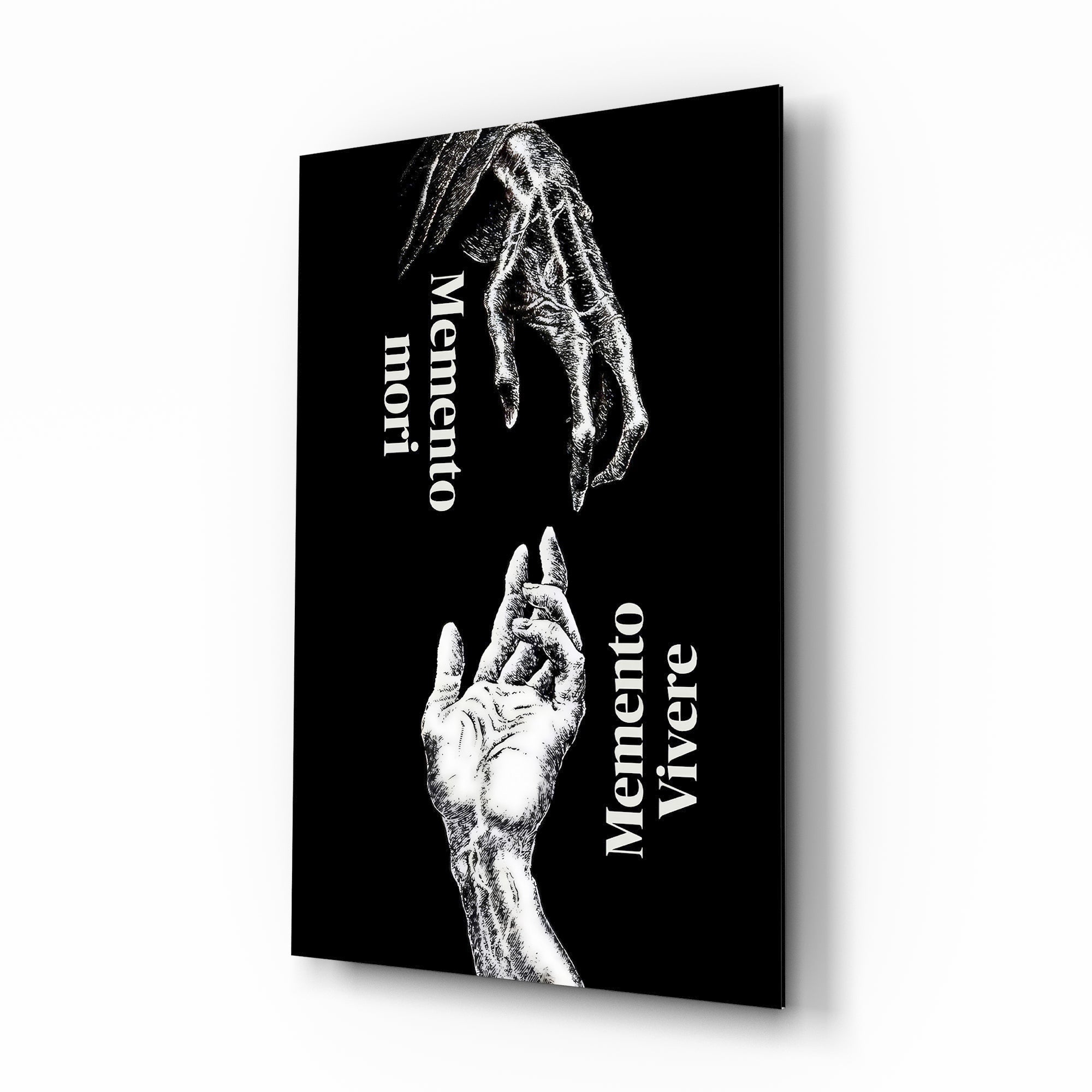 Memento Mori Vivere Reaching Hands Glass Wall Art