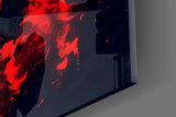 Burning Red Horned Demon Face Glass Wall Art