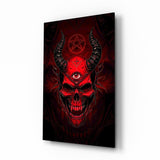 Third Eye Red Horned Skull Glass Wall Art