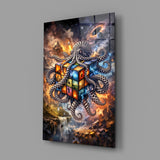Checkered Octopus Cosmic Puzzle Cube Glass Wall Art