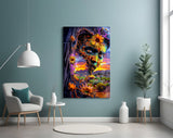 Sunset Desert Sunflower Face Glass Wall Art
