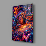 Neon Cosmic Wizard Spinning Galaxy Glass Wall Art