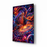 Neon Cosmic Wizard Spinning Galaxy Glass Wall Art