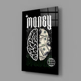 Money Brain Gothic Type Black Glass Wall Art