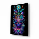 Cosmic Third Eye Deity Planets Glass Wall Art