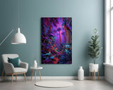 Neon Purple Jungle Glowing Rainforest Glass Wall Art