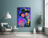 Spiral Eyes Bowler Hat Man Neon Glass Wall Art