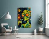 Green Alien Smoking Psychedelic Glass Wall Art