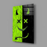 Split Neon Green Devil Smile Glass Wall Art