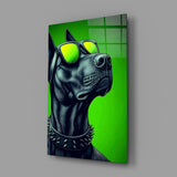 Lime Green Dog in Yellow Shades Glass Wall Art
