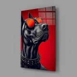 Crimson Red Dog in Mirrored Shades Glass Wall Art