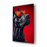 Crimson Red Dog in Mirrored Shades Glass Wall Art