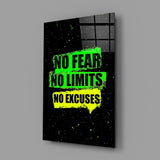 No Limits No Excuses Neon Green Glass Wall Art